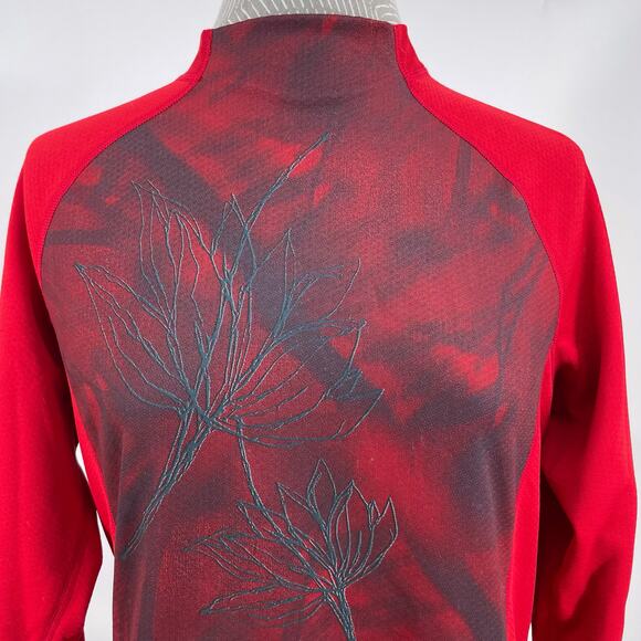 Sugoi Red Cycling Top Flowers Long Sleeve Mock Neck Pullover Athletic Tee Size M - Picture 2 of 10